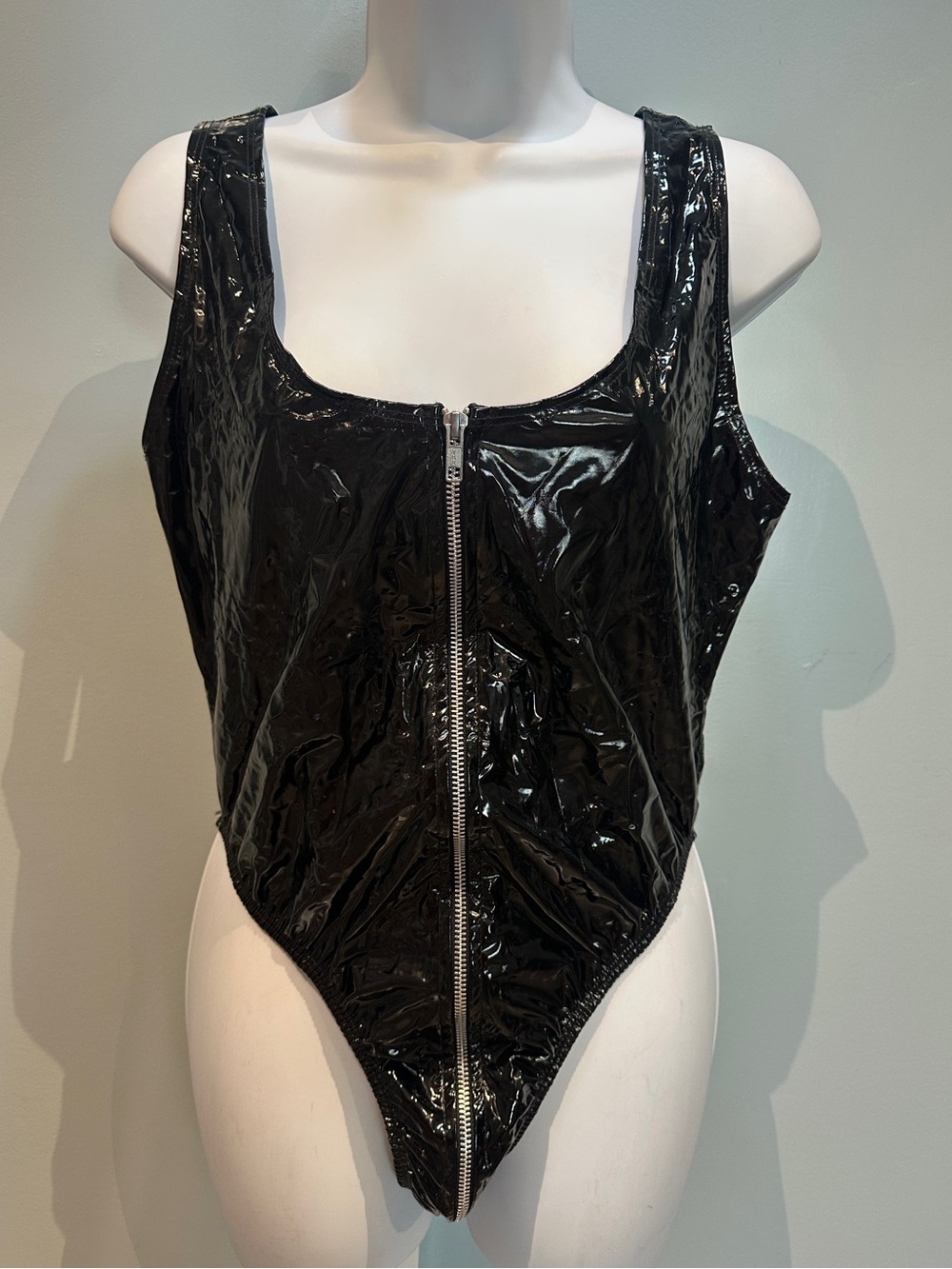 Roma Faux Leather Black Bodysuit Large NWOT